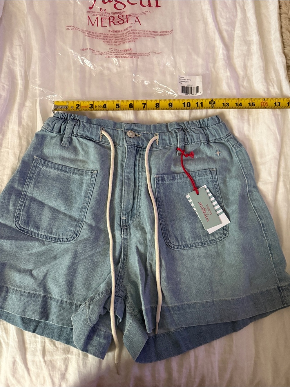 Voyageur Londonberry High-Waist Linen-Denim Shorts in Light Blue - Picture 8 of 10